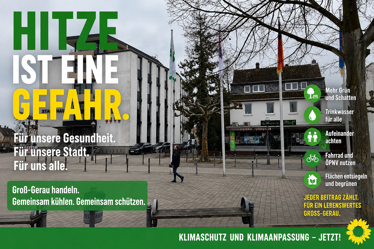 Hitze in Groß-Gerau. Bündnis 90 / Die Grünen. Foto: Achim Blohberger